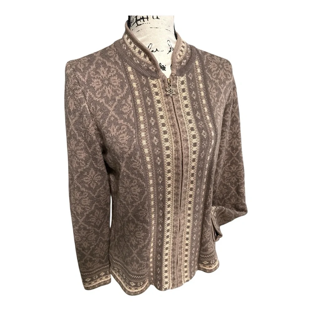 Appleseeds Brown Nordic Fair Isle Wool Blend Patterned Knit Cardigan Sweater M